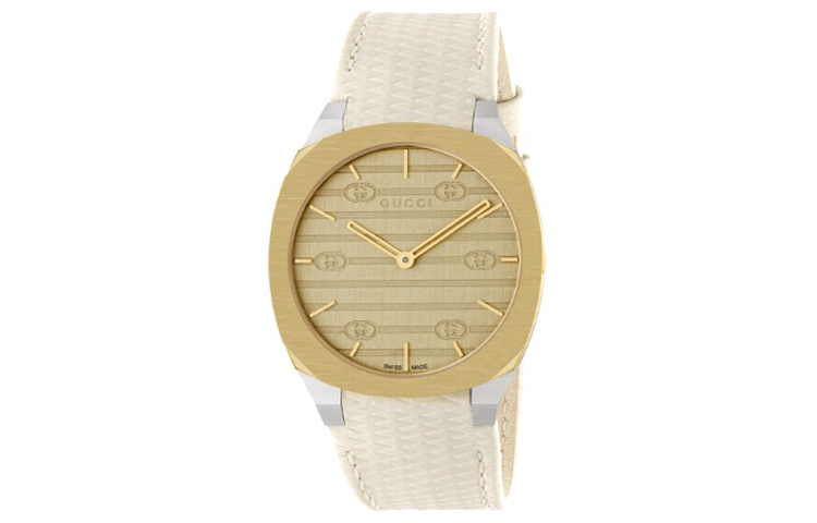 

GUCCI Часы 25H Wrist Watch Quartz Movement Leather Strap 34mm Gold Dial Women's Watch