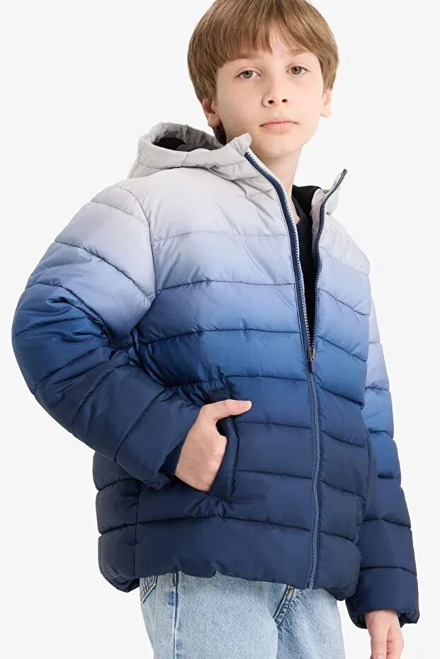 Детское пальто для девочек пуховое с капюшоном Defacto, Navy Blue-Nv147