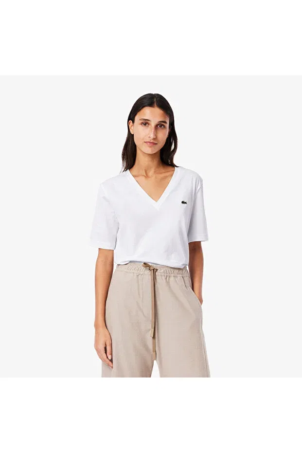 Футболка Lacoste White V-Neck Oversize