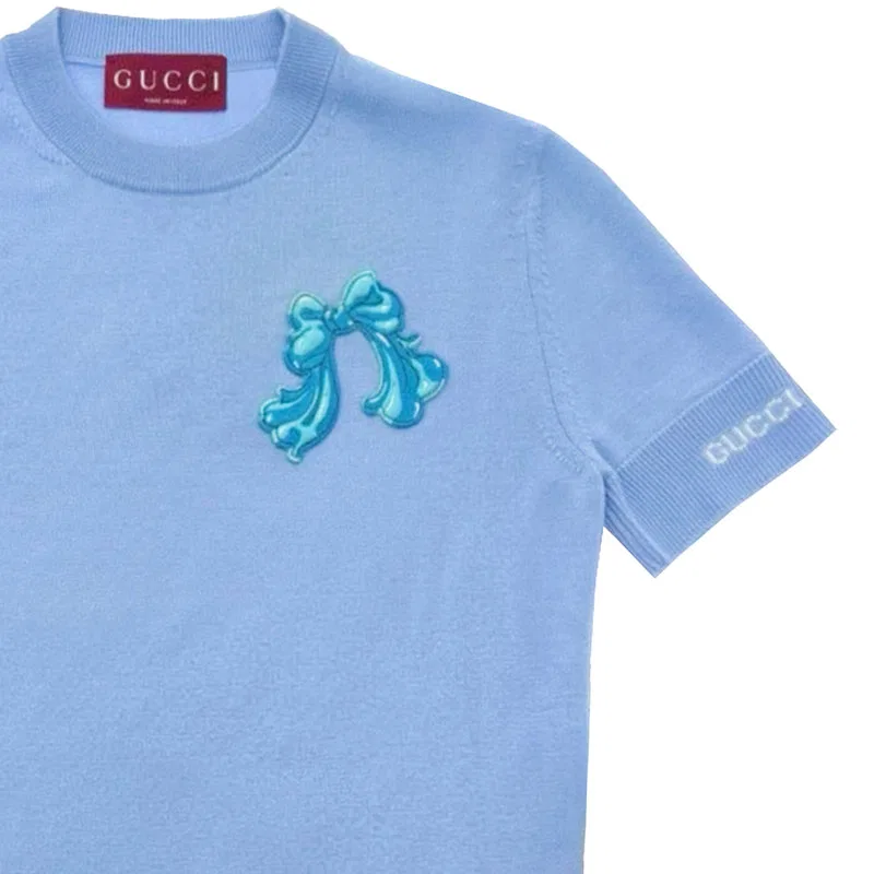 Женская хлопковая футболка с коротким рукавом FW25 Regular GUCCI, Sky Blue — фото 3