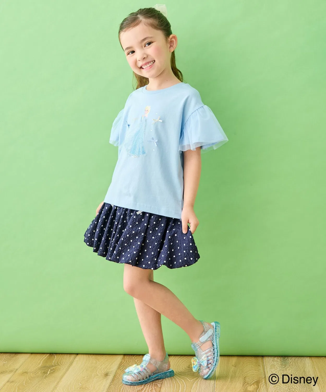 Детская футболка с принтом и рукавом-фонарик, модель Anna/Elsa Disney, Light Green — фото 3