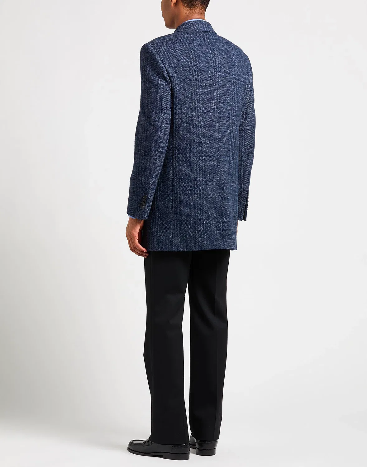 Мужское пальто однобортное шерстяное с принтом Glen Plaid Etro, темно‑синий — фото 3