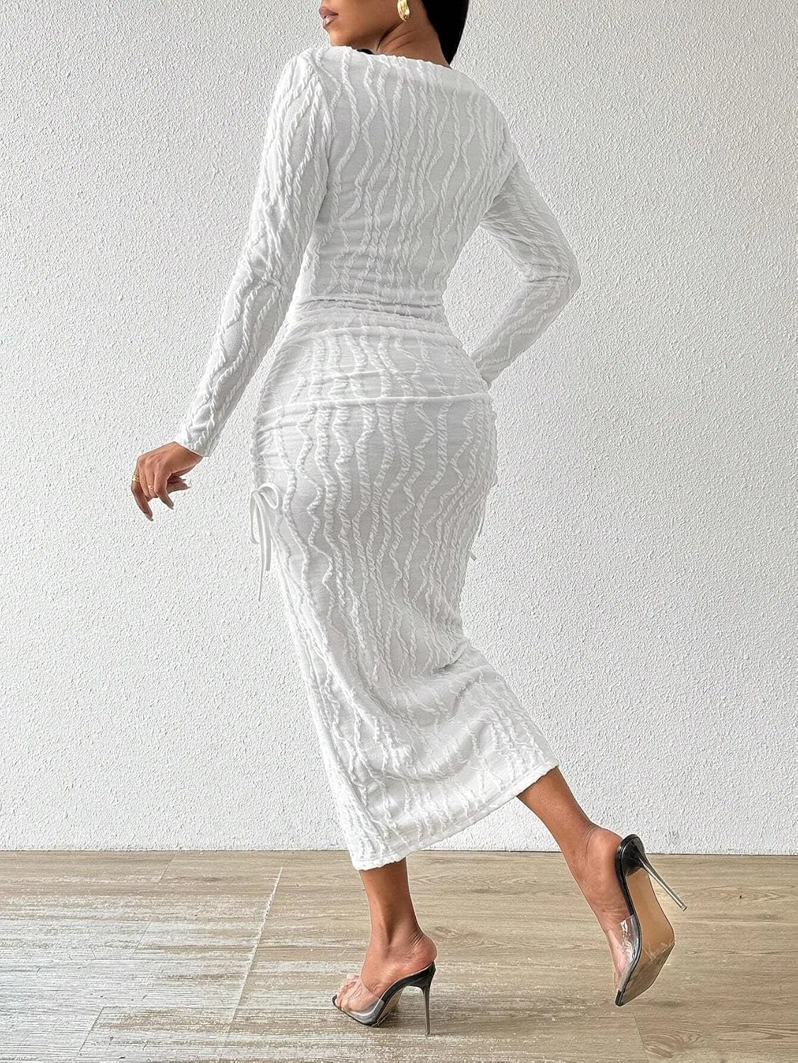 Женское длинное платье с принтом Knitted Maxi, White — фото 2