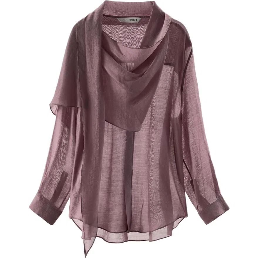 Женская рубашка с шарф-воротником Light Purple ZARA, Light Purple