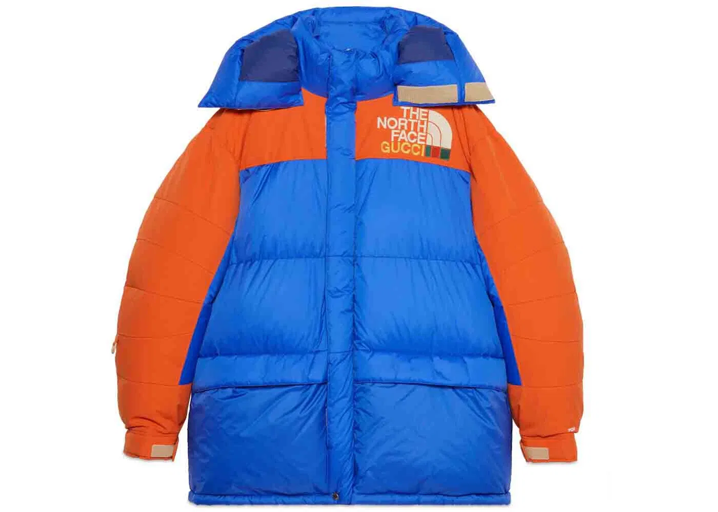 Мужское пальто пуховое Gucci x The North Face Down Coat Blue/Orange, Blue/Orange
