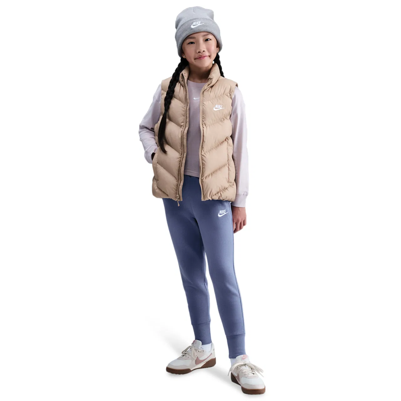 Брюки для девочек Club Fleece High Rise Nike, цвет World Indigo/World Indigo/White — фото 3