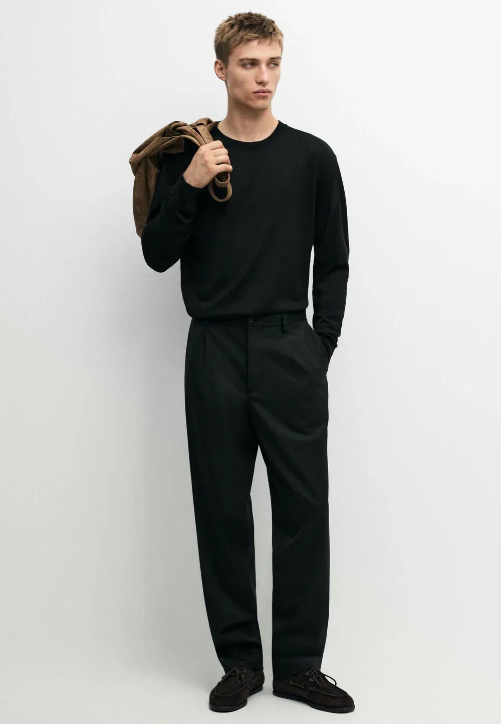 Вязаный свитер с круглым вырезом из 100% кашемира Massimo Dutti, Black — фото 2