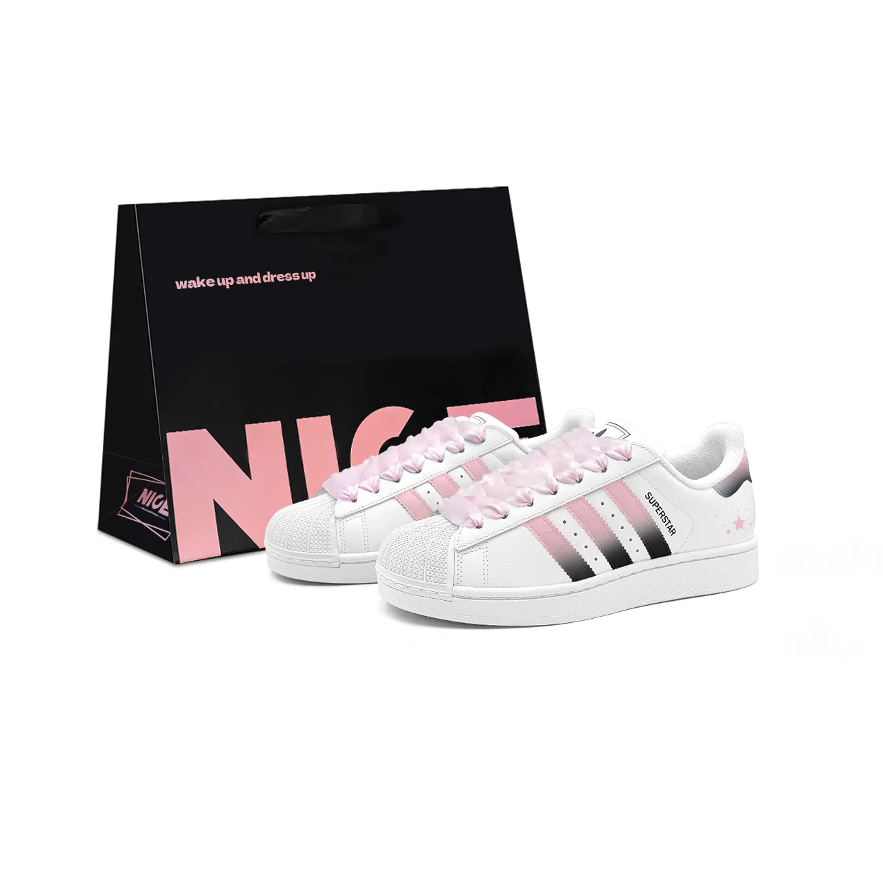 Детские кроссовки для скейтбординга с низким профилем Superstar 2, Adidas Originals, Black White Pink