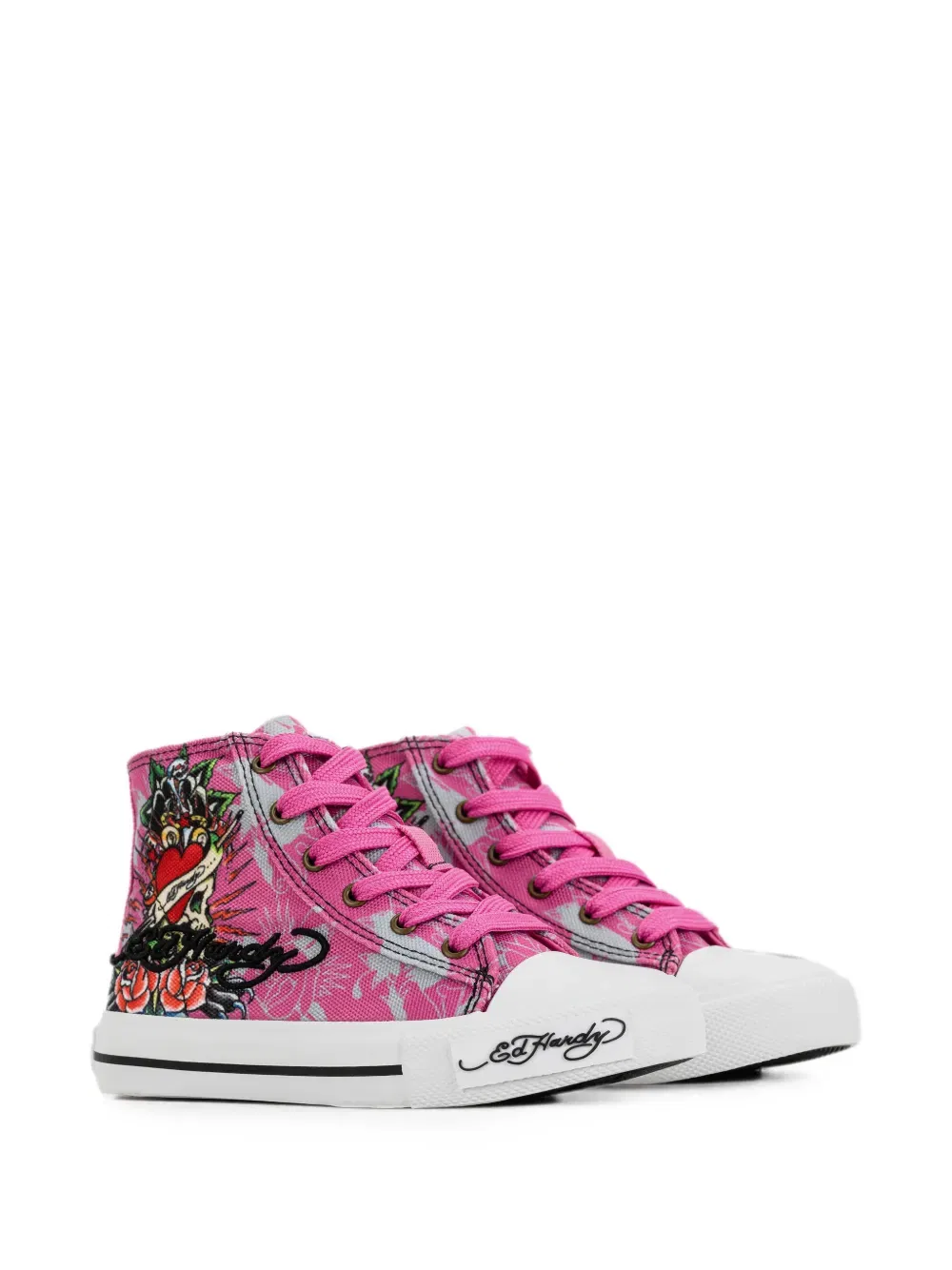 Кроссовки детские высокие с принтом-черепом Ed Hardy Kids, розовый