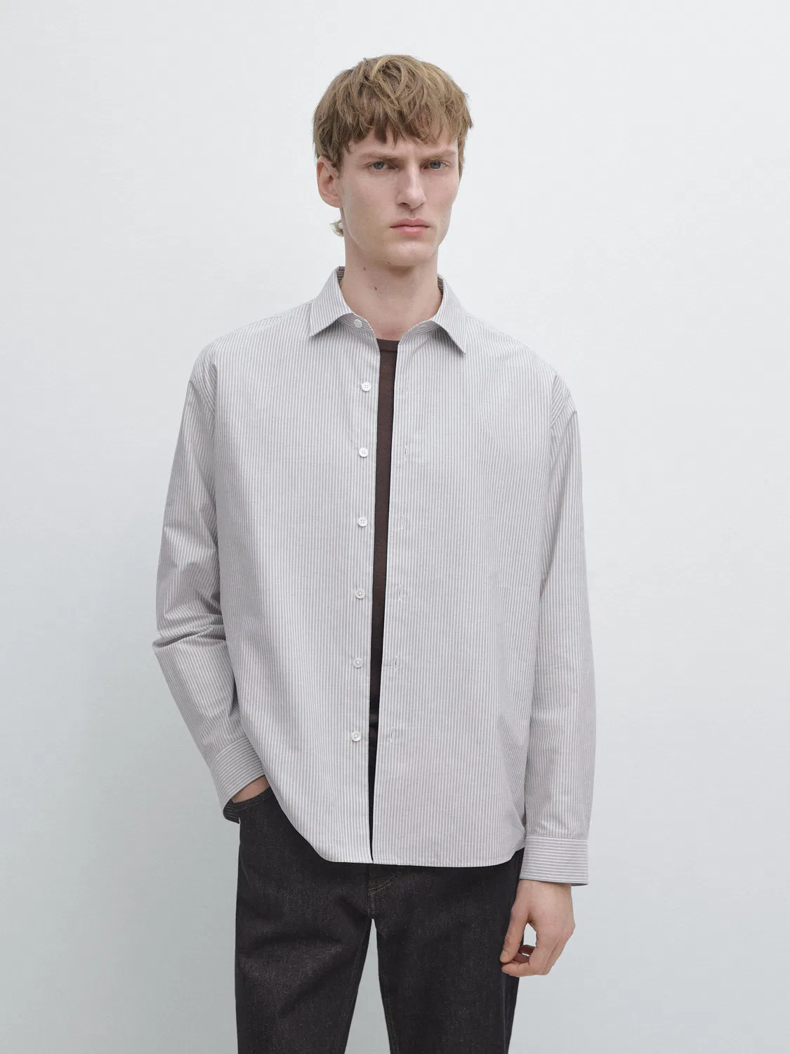 Рубашка из 100% хлопка, стандартного кроя Massimo Dutti, коричневый — фото 2