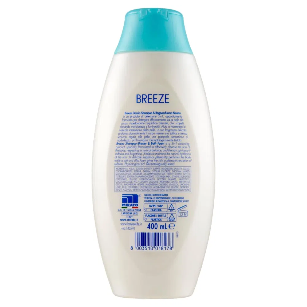 Гель для душа и шампунь 3-в-1 Breeze Neutral, 400 мл, набор 6 шт. + тальк 100 г, Felce Azzurra — фото 3