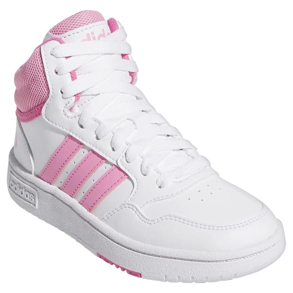 Детские кроссовки для мальчиков и девочек с высоким берцем Hoops Mid 3.0k Adidas, Cloud White Bliss Pink Pulse Magenta — фото 4