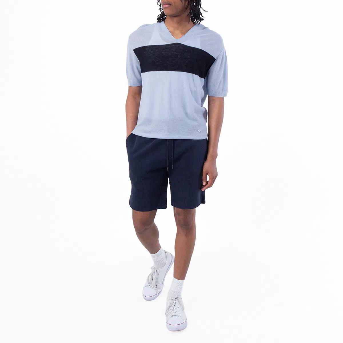 Футболка с V-образным вырезом и цветовым блоком Emporio Armani, Subdued Blue/Blue Navy — фото 4