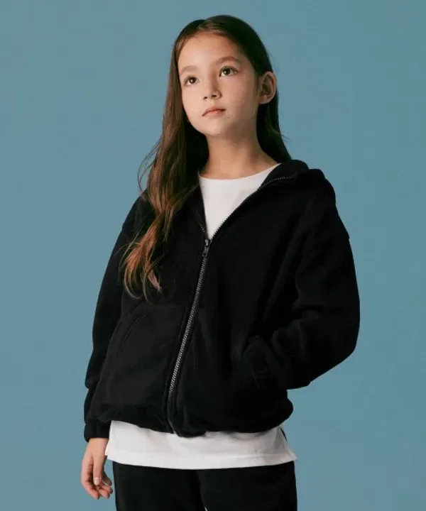 Флисовая кофта оверсайз с капюшоном на молнии, Musinsa Standard Kids, черный