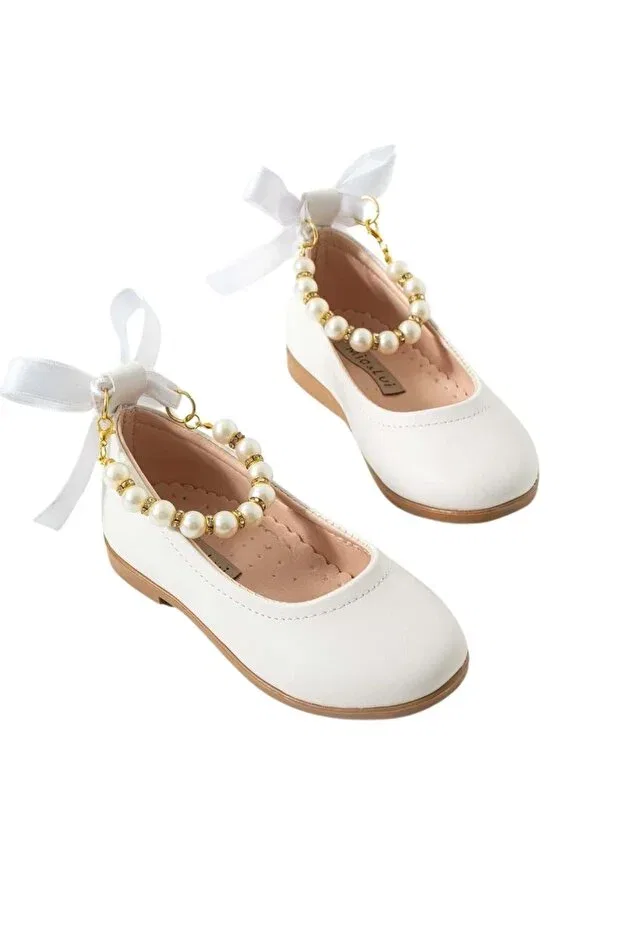 Детские балетки для девочек с принтом Pearl And Ribbon Wakawakakidsstore, White
