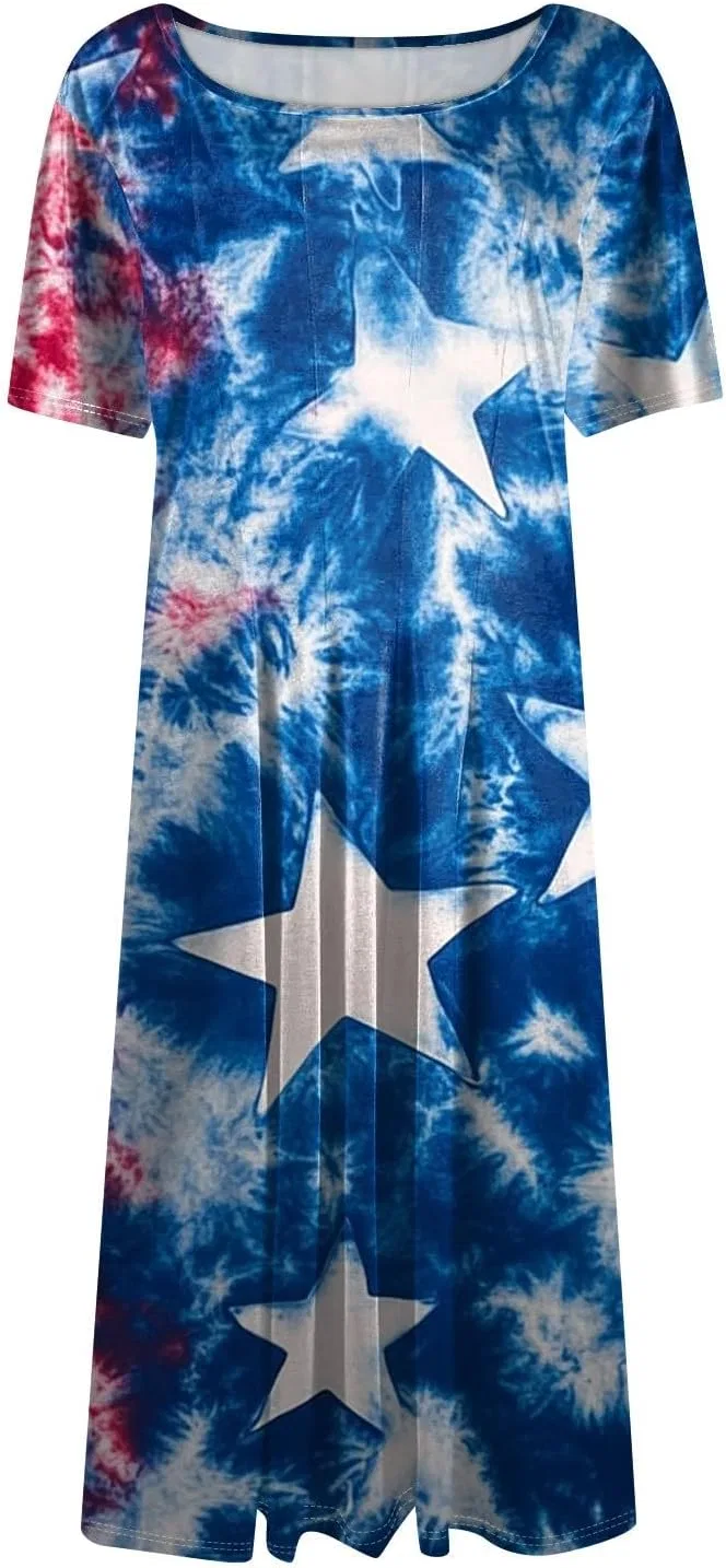 Женское повседневное платье миди с принтом, American Flag Flowy, Dark Blue — фото 4