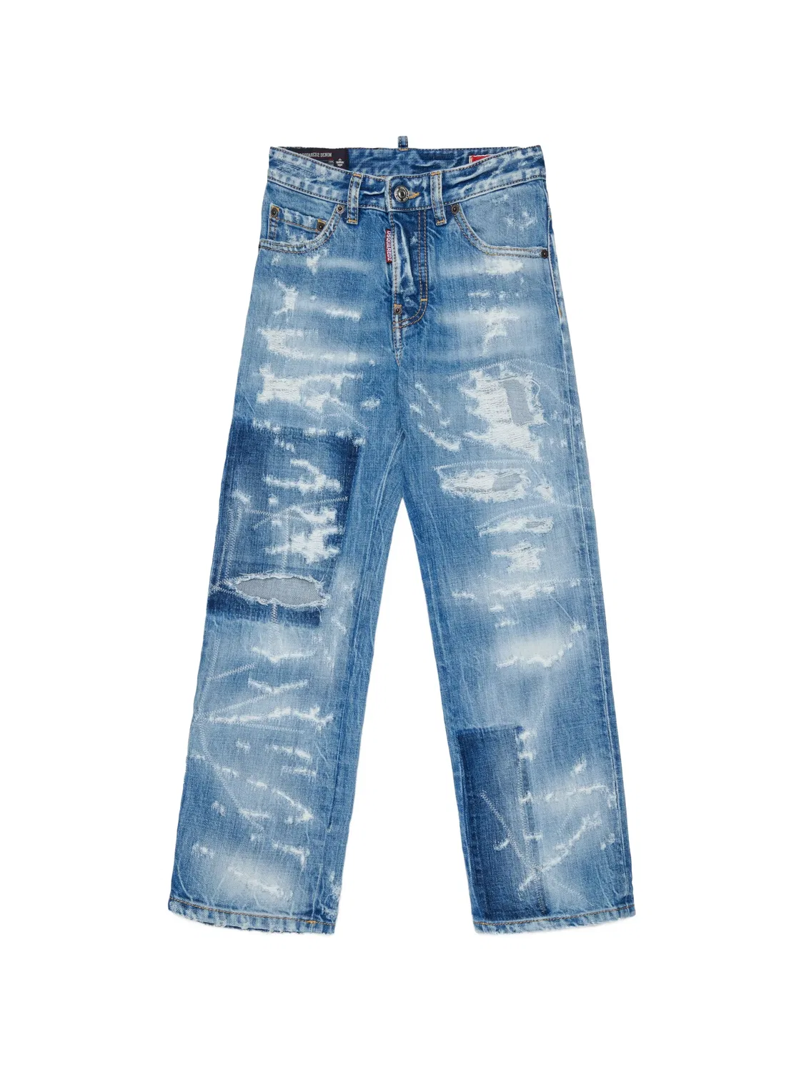 Джинсы в технике пэчворк с эффектом потертости Dsquared2 Kids, синий