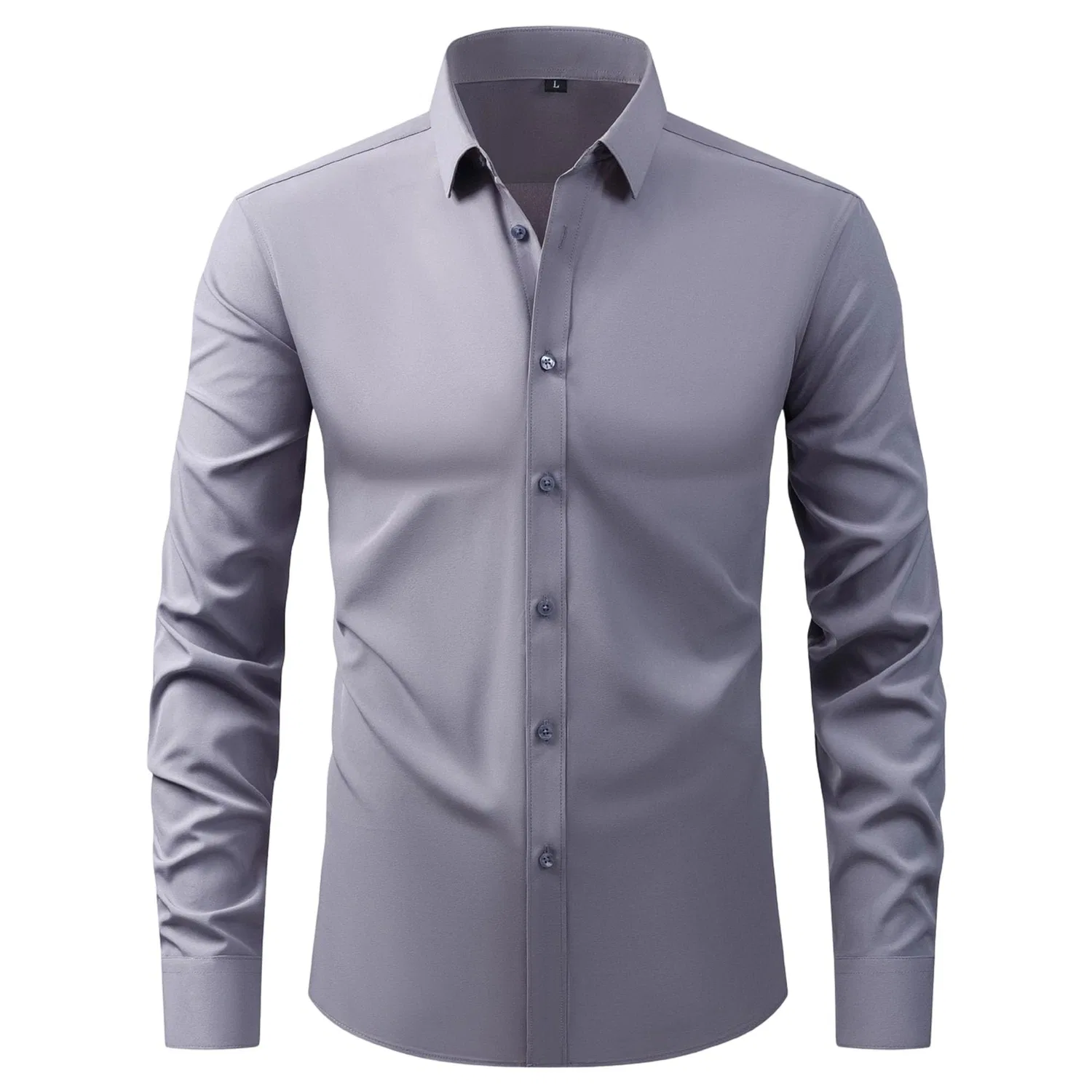 Мужская рубашка с длинным рукавом, современный slim fit, Grey