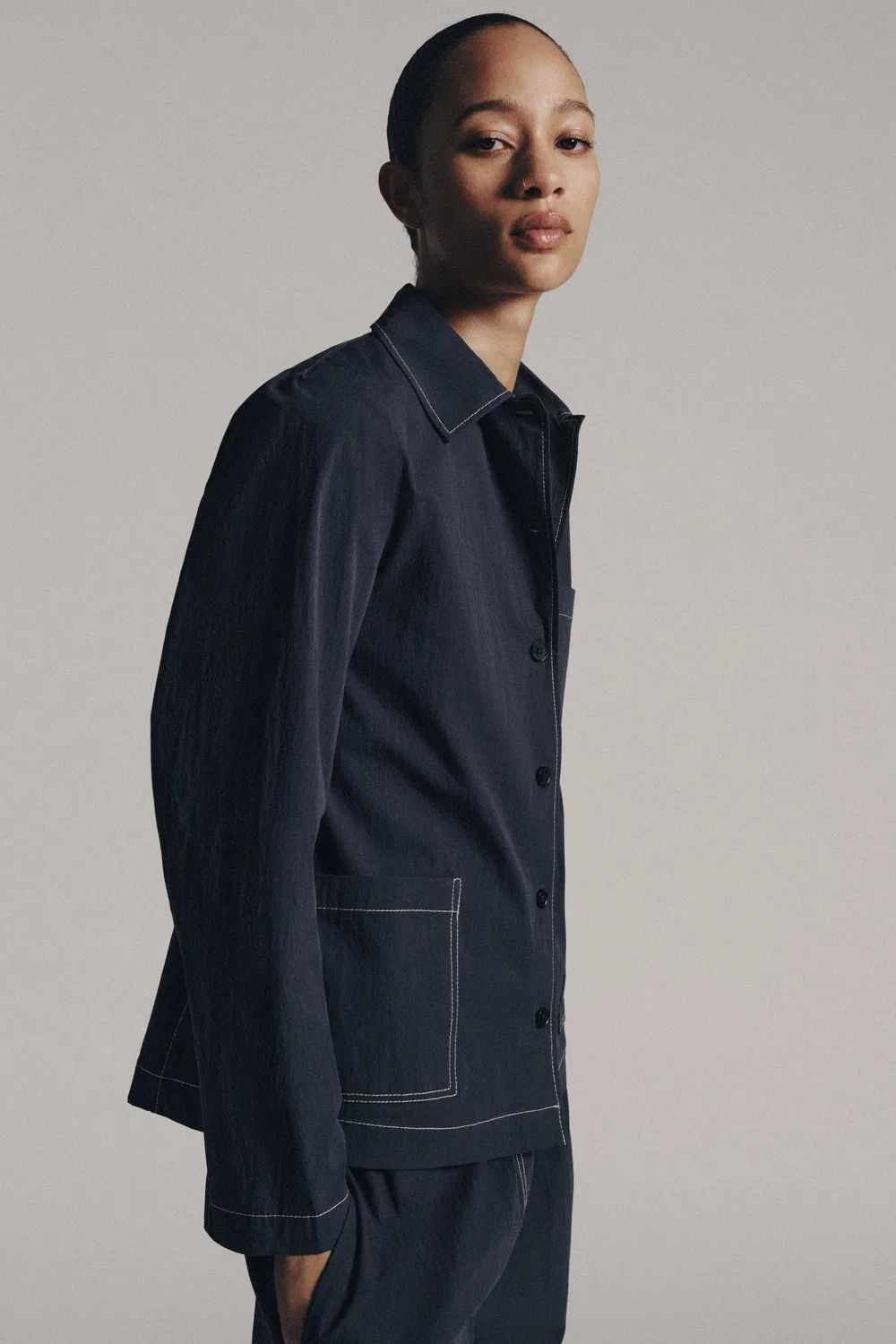 Рубашка с декоративной строчкой из коллекции ZW ZARA, Blue/Grey — фото 3