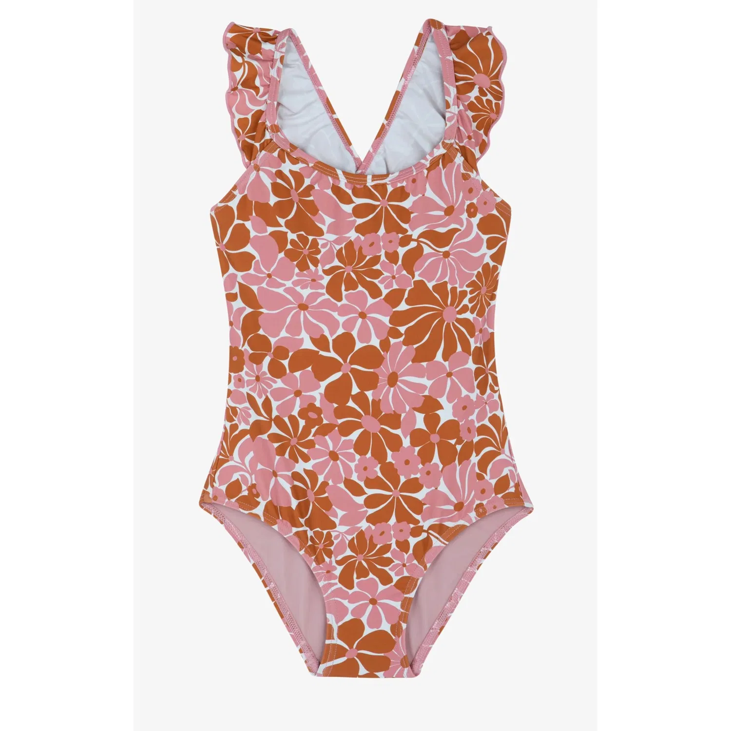 Детский купальник с оборками и квадратным вырезом Summer Memories Square Neck Ruffle Gottex Kids, Pink-Brown