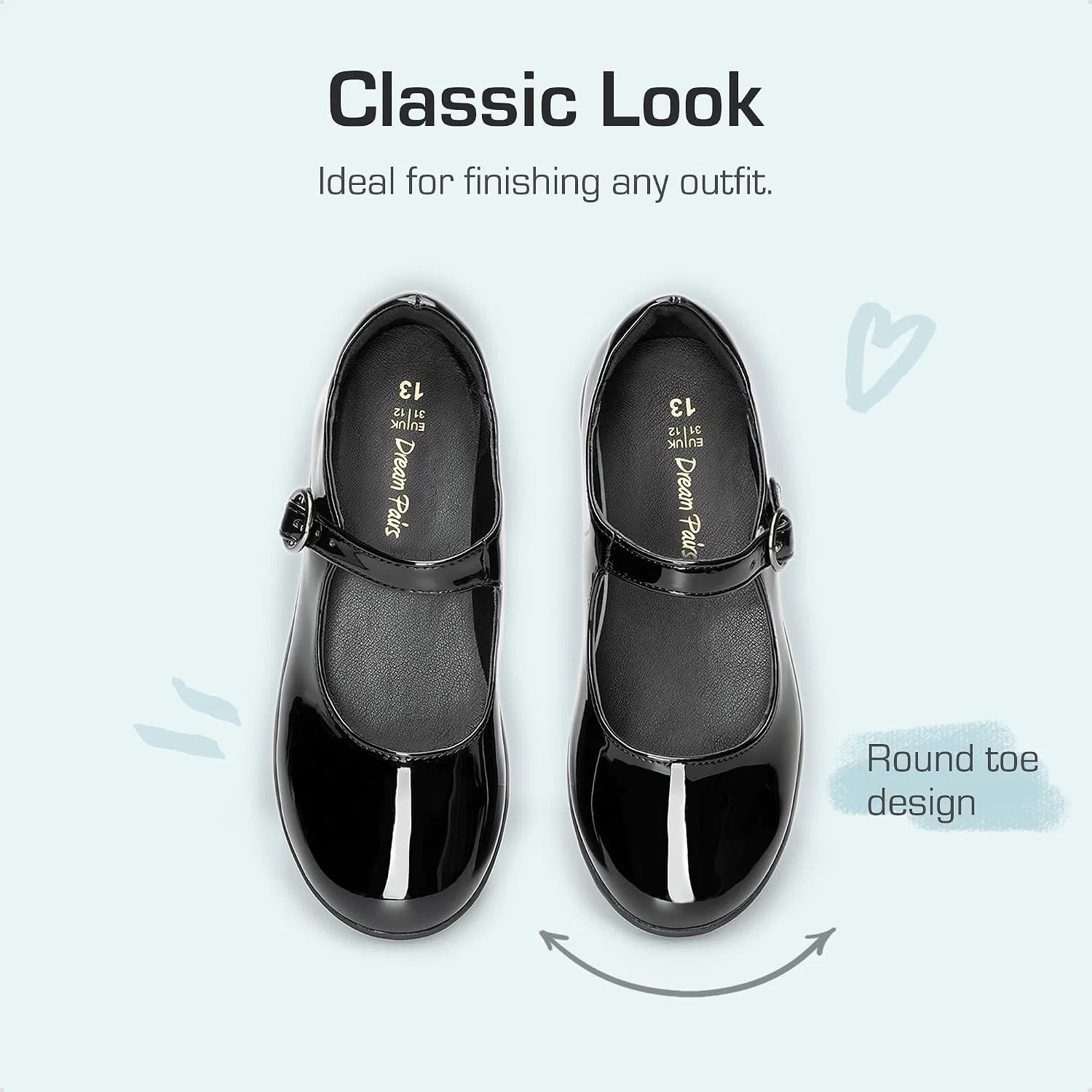 Детские туфли Мэри Джейн для девочек DREAM PAIRS, Black/Patent — фото 3