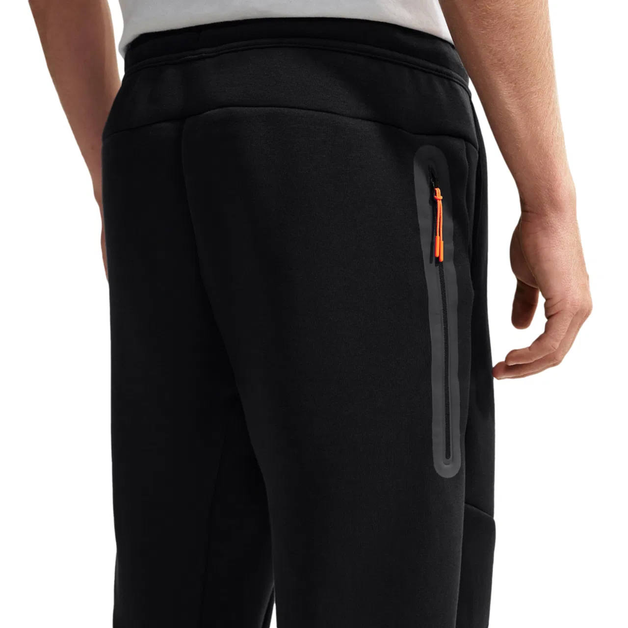 Мужские брюки из премиального флиса Tech Fleece Open Hem Pants Nike, черный с оранжевым — фото 2