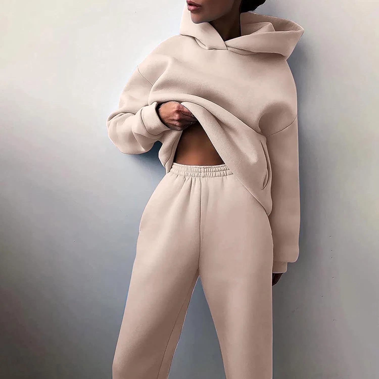 Женский спортивный комплект из свитшота и брюк, Oversized, с карманом, #F01-c — фото 2