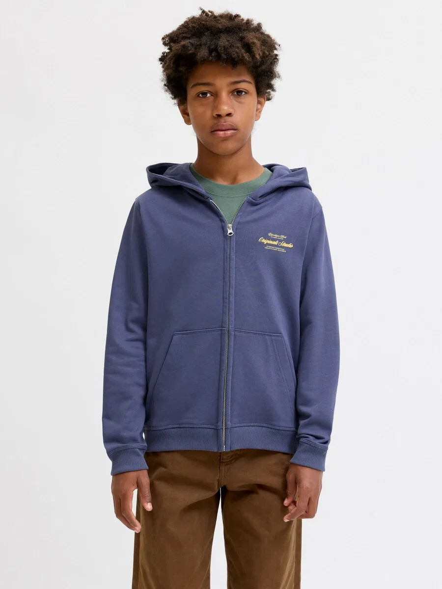 Детская толстовка на молнии Jack & Jones Junior 'JORNORREBRO TYPO' темно-синего цвета — фото 2