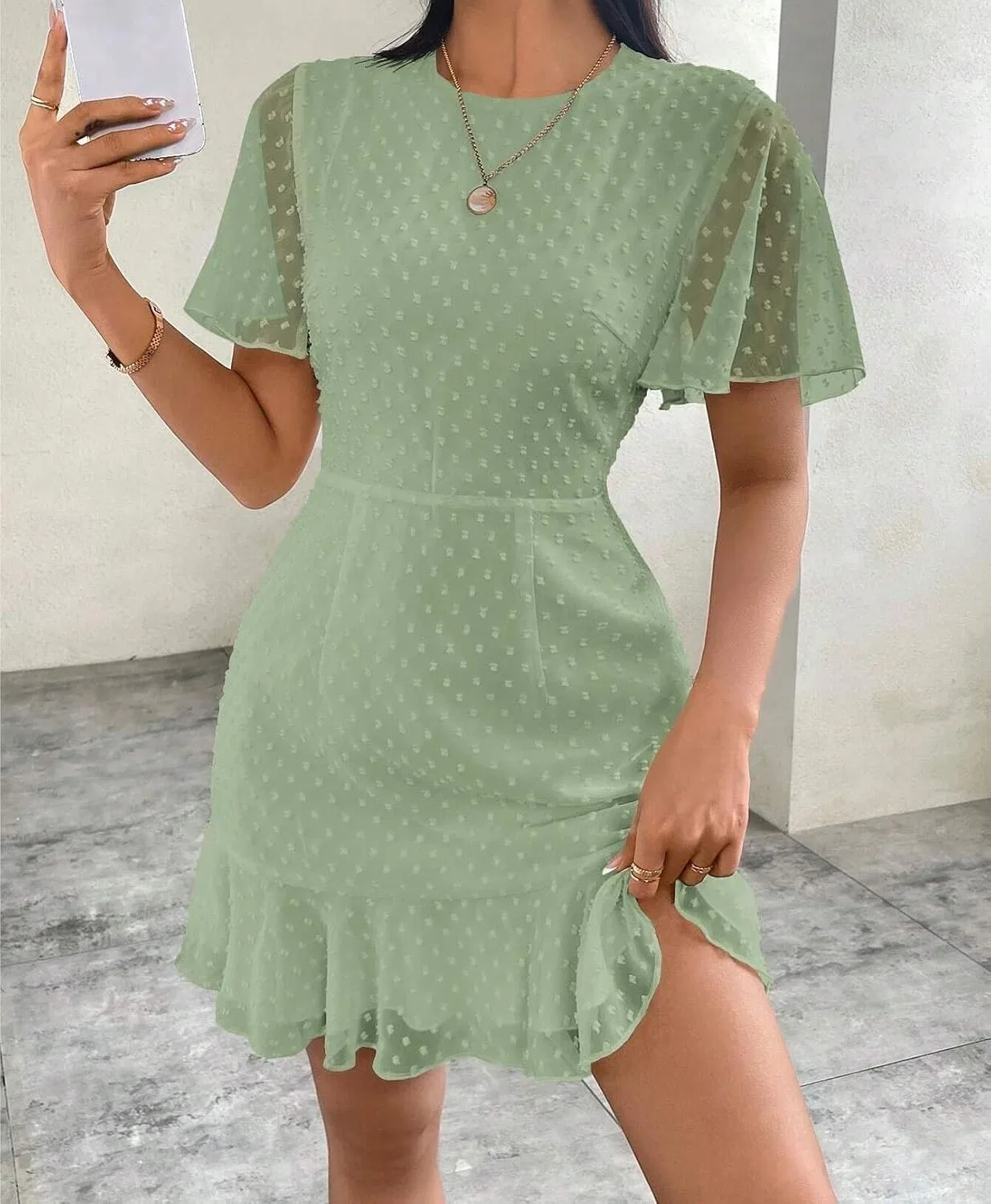 Женское летнее платье A-силуэта с воланами Mint Green — фото 2
