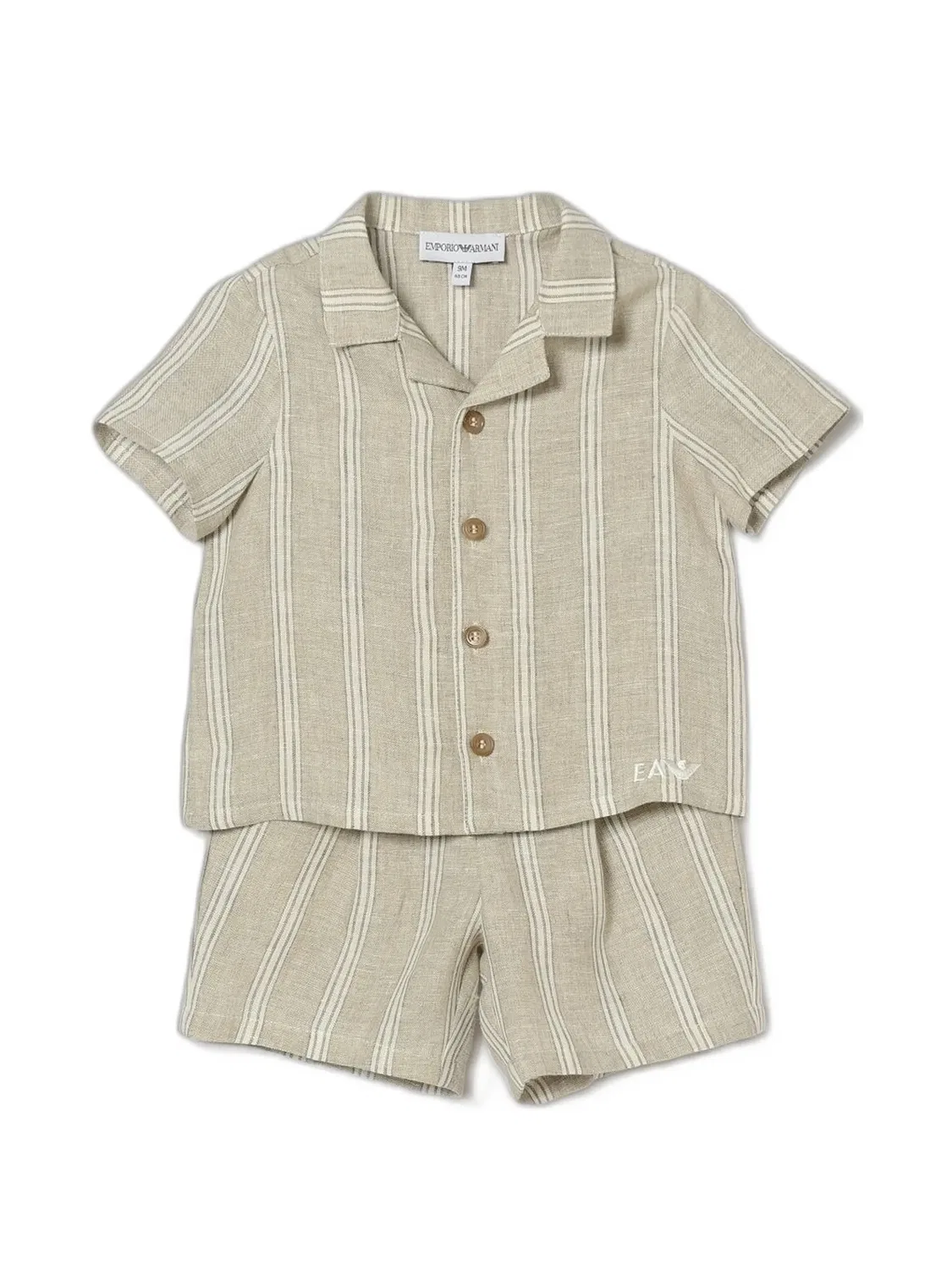 Льняной костюм в полоску Emporio Armani Kids, нейтральные цвета