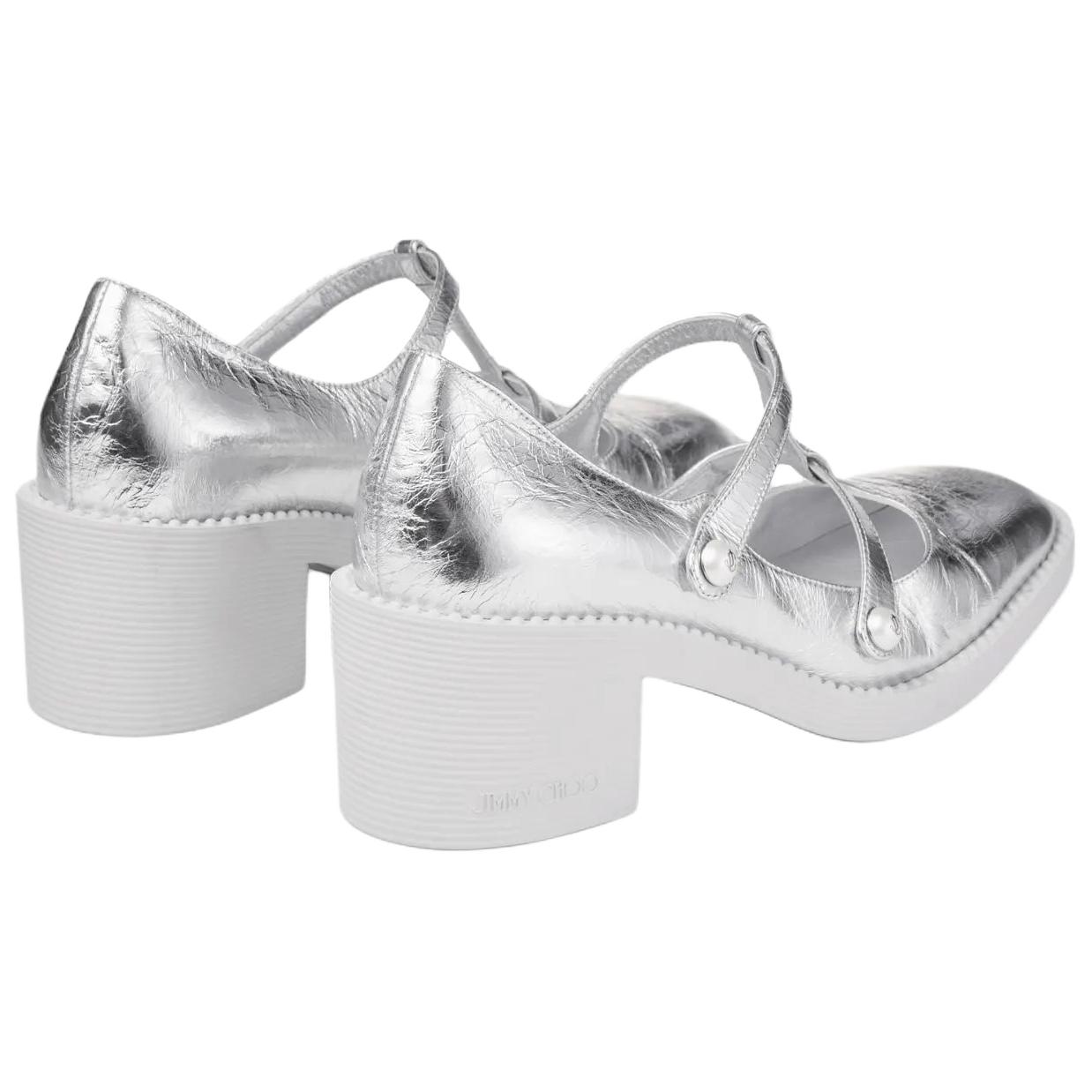 Jimmy Choo Мари Джейн на массивном каблуке 6 см серебристые женские — фото 4