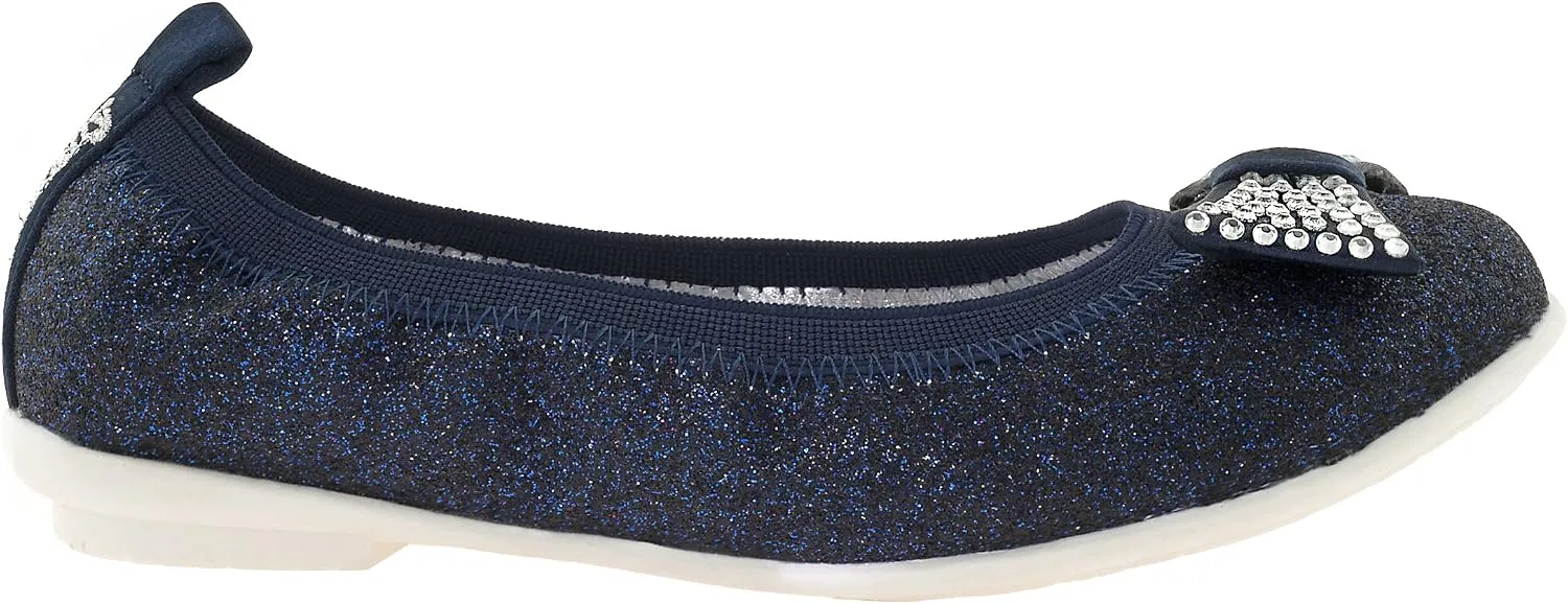 Детские балетки для девочек с блестящим бантом Lelli Kelly Lk9716 Glitter Bow Ornament, Navy Glitter — фото 2