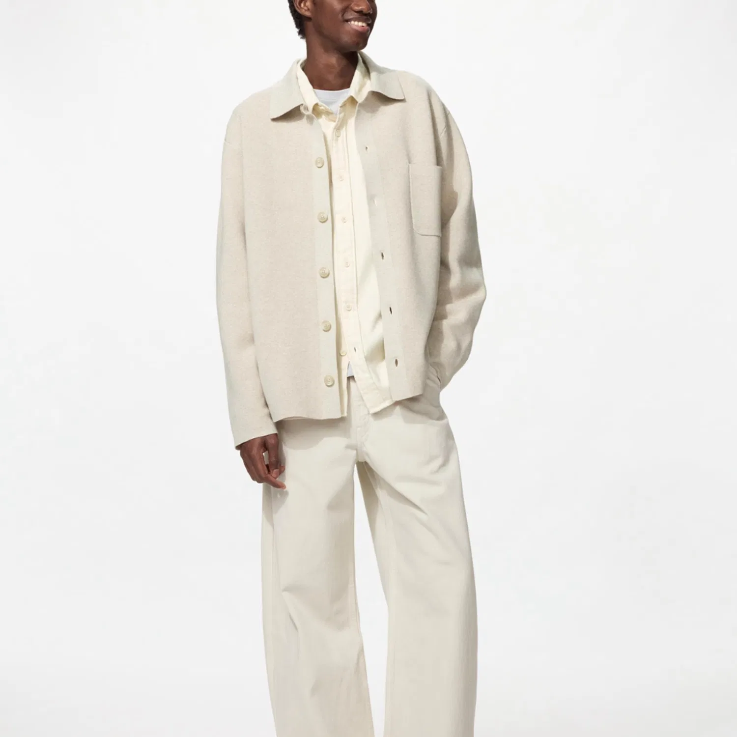 Мужской джемпер с отложным воротником UNIQLO, Light Beige — фото 3