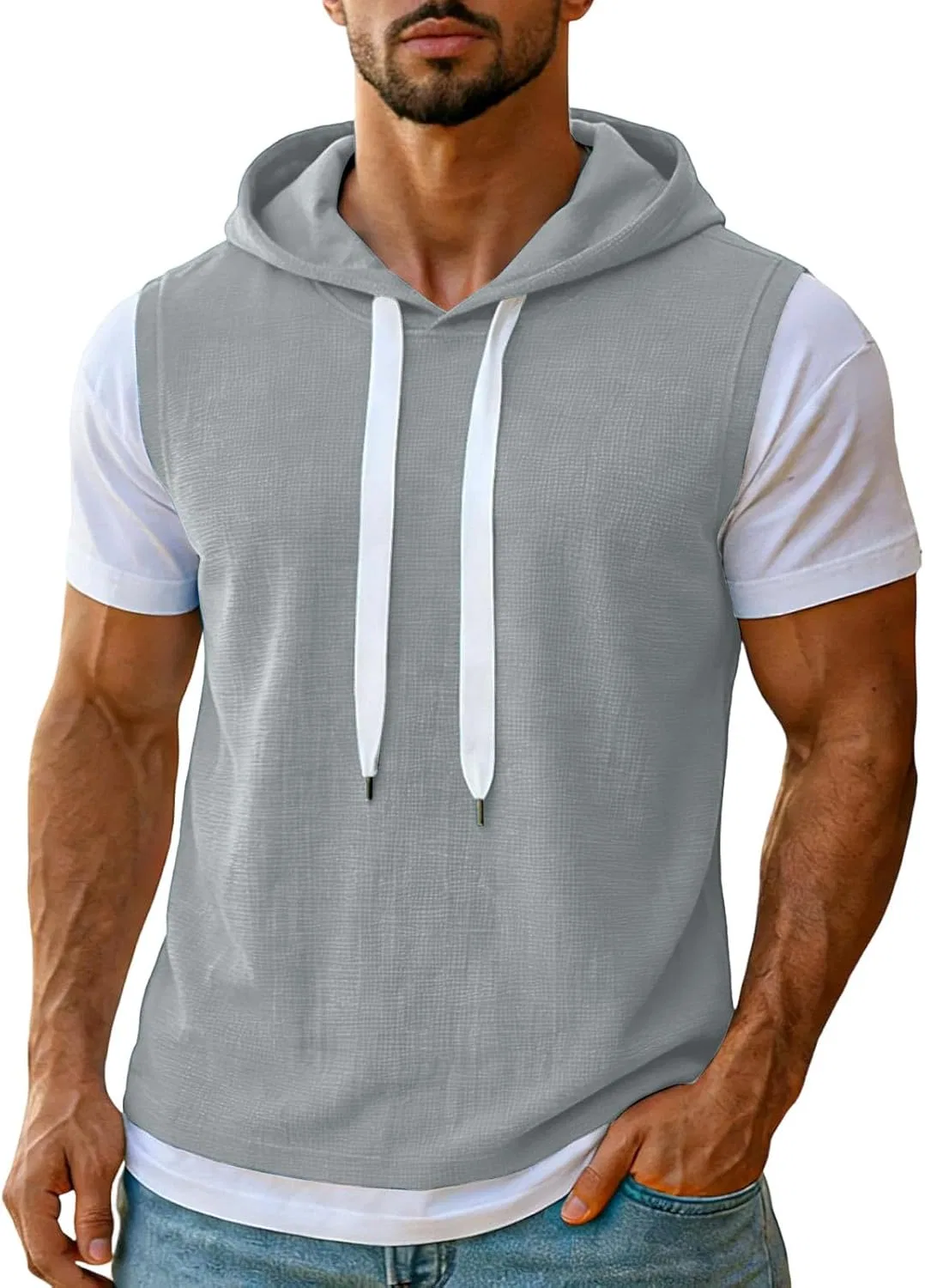 Мужская футболка с капюшоном и кулиской Athletic, Gray