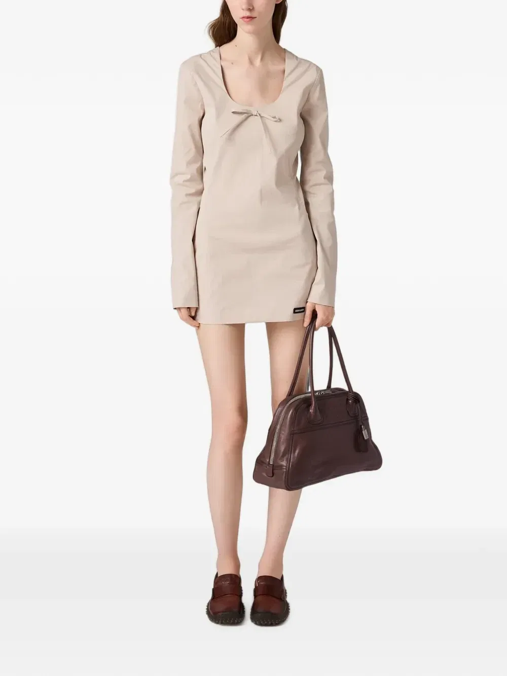 Эластичное мини-платье из поплина Miu Miu, бежевый — фото 2