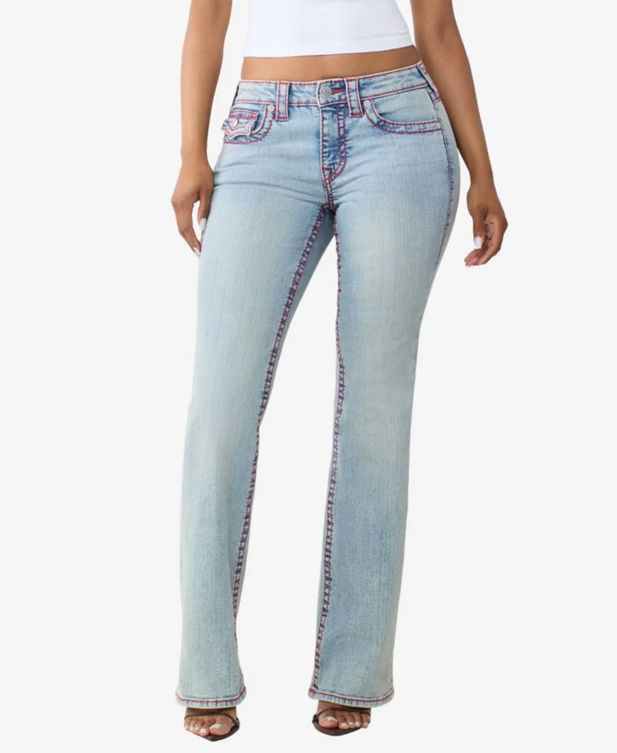 Джинсы клеш с заниженной талией, с контрастной строчкой True Religion, Blue