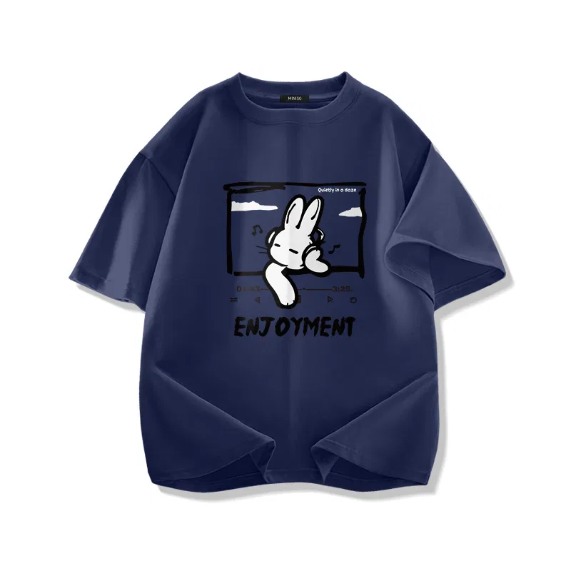 Детская футболка хлопковая Unisex Crew Neck Moderate Heavyweight MINISO, Navy Blue