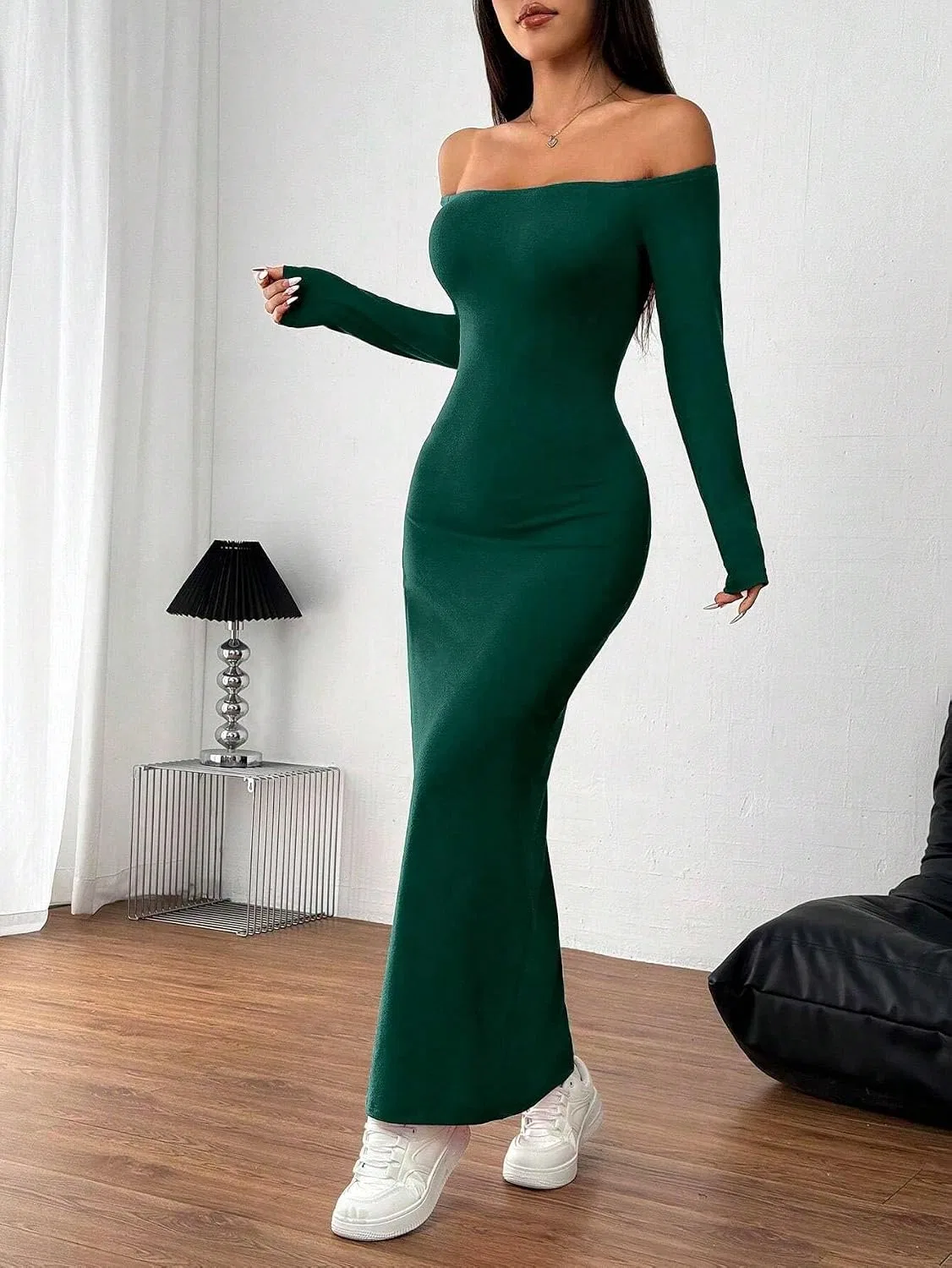Женское сексуальное платье макси с разрезом Vickyo, Dark Green — фото 4