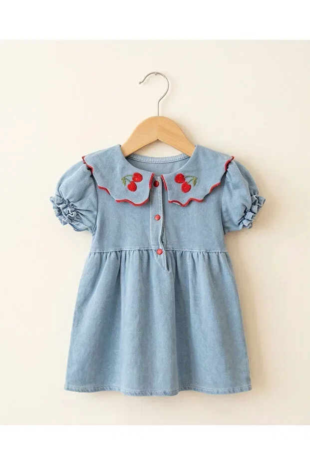 Детское платье для девочек джинсовое с вышивкой вишни Baby Buu, Blue