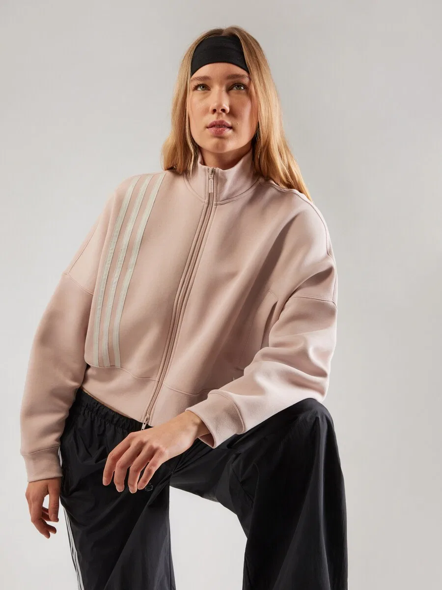 Худи на молнии ADIDAS ORIGINALS 'Off Placed 3-Stripes Zip' светло-коричневого цвета — фото 2