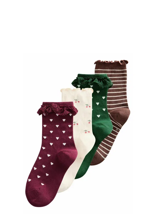 Носки 4 пары полосатые Rich frill fluted ankle Next, красный/зеленый/кремовый и коричневый