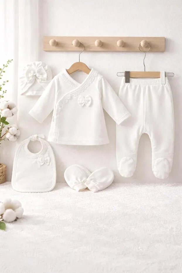 Детский комплект боди для новорожденных хлопковый Scalloped bowknot natural luxury Bys Baby Fashion, White — фото 2