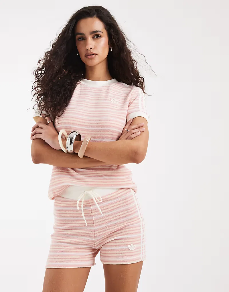 Махровые шорты Adidas Originals в розовую полоску