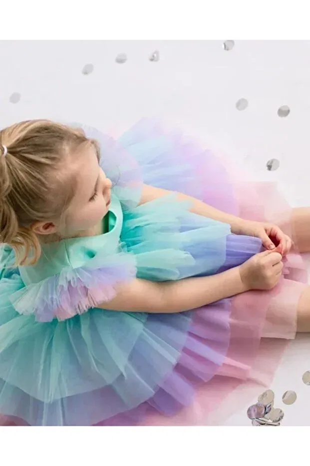 Детское платье для девочек многослойное Design Sare Çocuk Giyim, Multicolored — фото 4