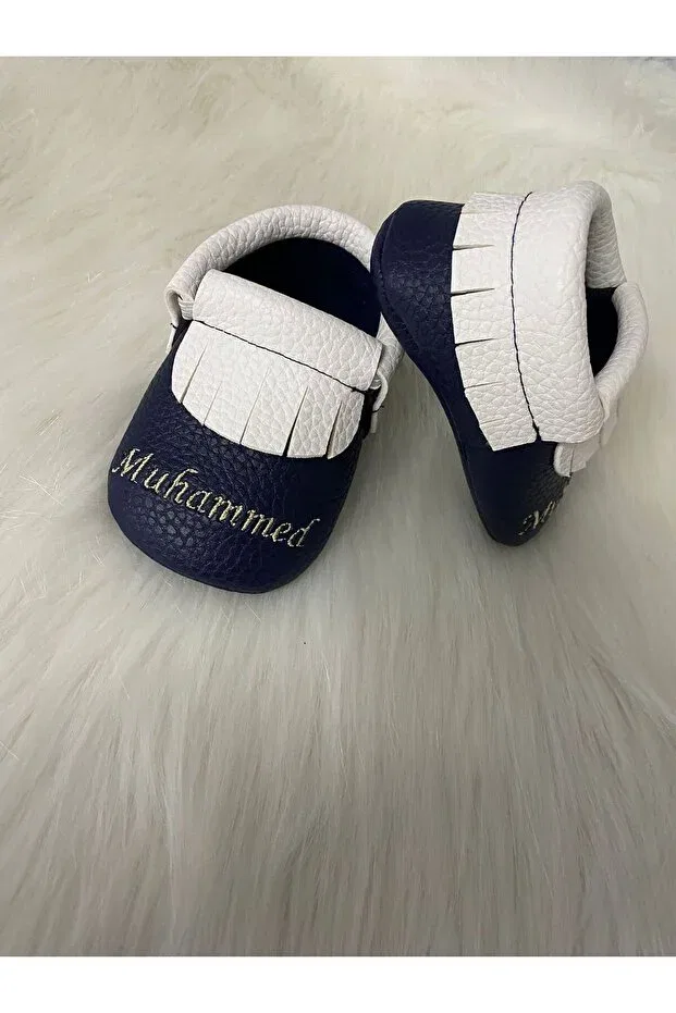 Детские мокасины для мальчиков с графическим принтом Betülün Diktikleri, Navy Blue