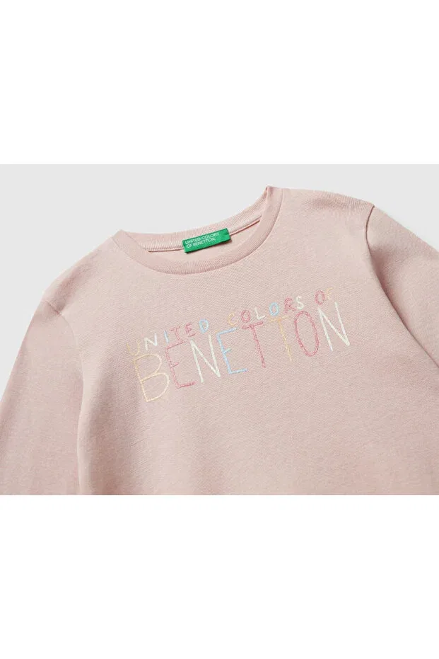 Детская футболка для девочек с длинным рукавом Benetton, Powder Pink — фото 3