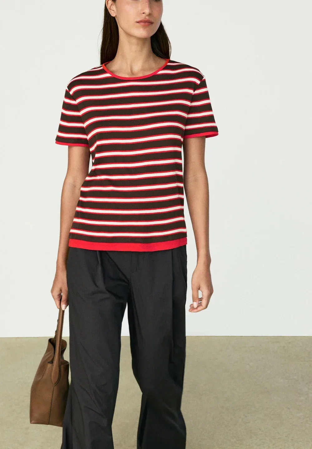 Футболка в полоску с коротким рукавом, 100% хлопок - футболка с принтом Massimo Dutti, Mottled Red — фото 4
