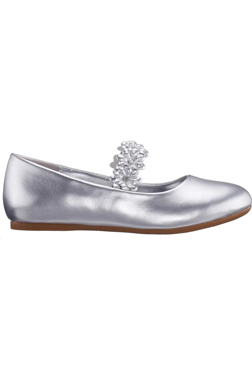 Детские балетки с цветочными аппликациями на ремешке Rozy Nina, Silver Metallic — фото 3