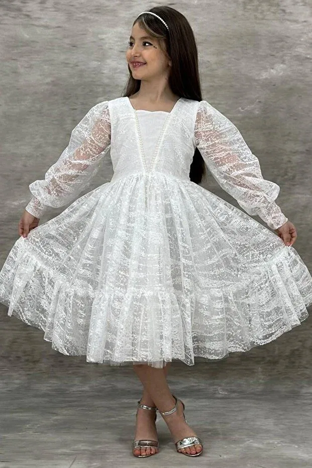 Детское платье для девочек с длинным рукавом Basics Riccotarz, White