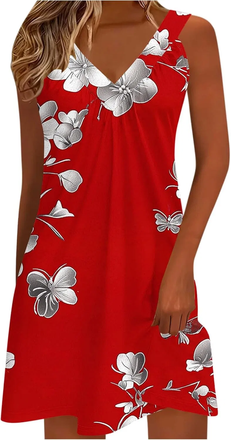 Женское повседневное платье-трапеция Gradient Sleeveless Mini Sun Dress, Red